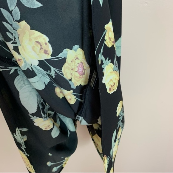 [JD Luxe] Black Yellow Floral Print Cold Shoulder Midi Dress - Picture 4 of 10